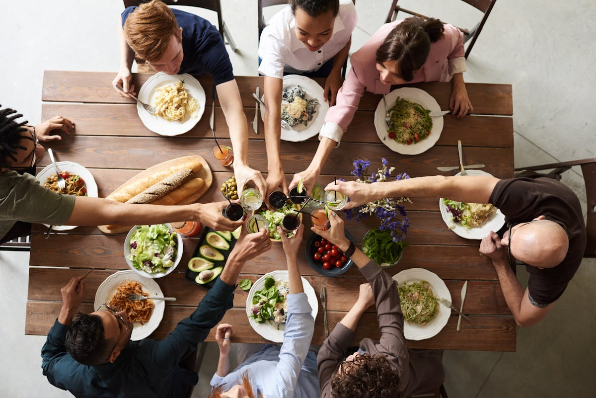 Family cooking and sharing meals together